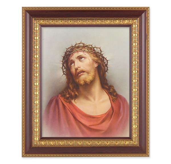 Christ in Agony, 11-1/2"x13-1/2, Cherry Finish with Gold Egg & Dart Frame, Italian Print Under Glass # 25959
