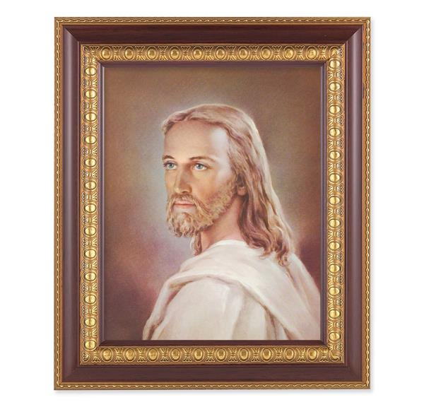 Head of Christ, 11-1/2"x13-1/2, Cherry Finish with Gold Egg & Dart Frame, Italian Print Under Glass # 25968