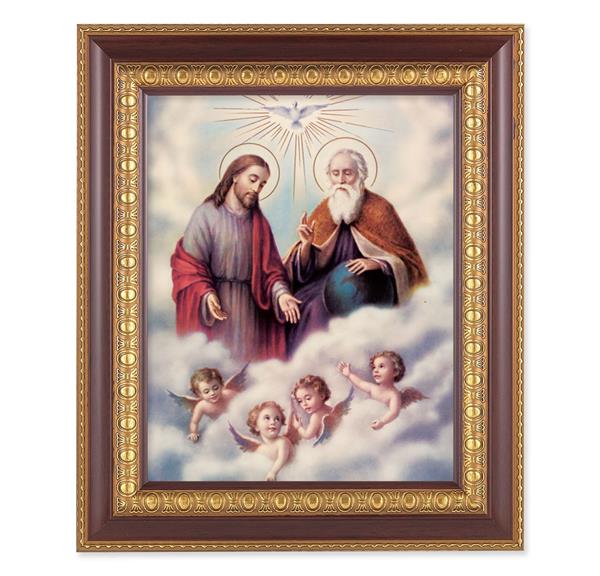 The Holy Trinity, 11-1/2"x13-1/2, Cherry Finish with Gold Egg & Dart Frame, Italian Print Under Glass # 25969