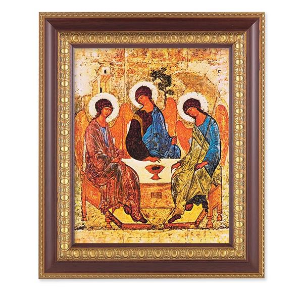 The Holy Trinity Icon, 11-1/2"x13-1/2, Cherry Finish with Gold Egg & Dart Frame, Italian Print Under Glass # 25970