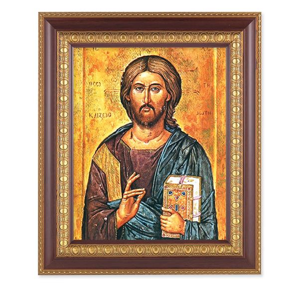 Christ The Teacher, 11-1/2"x13-1/2, Cherry Finish with Gold Egg & Dart Frame, Italian Print Under Glass # 25971