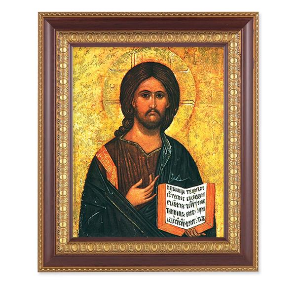 Christ All Knowing, 11-1/2"x13-1/2, Cherry Finish with Gold Egg & Dart Frame, Italian Print Under Glass # 25972