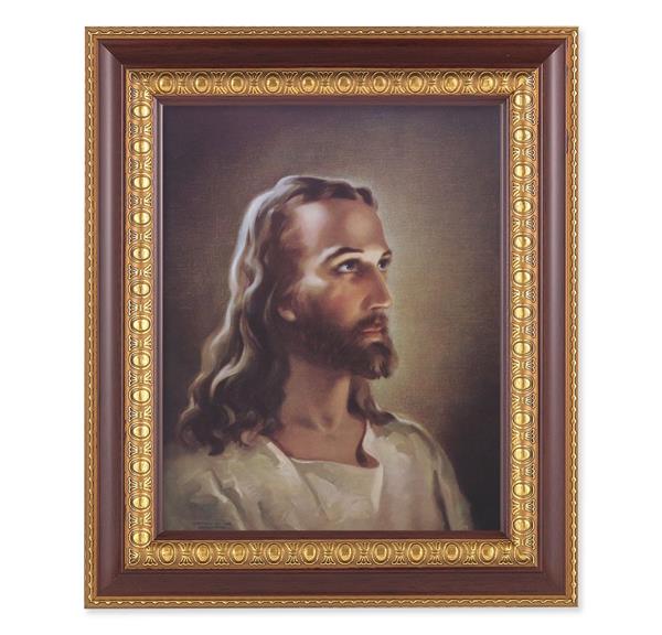 Sallman: Head of Christ, 11-1/2"x13-1/2, Cherry Finish with Gold Egg & Dart Frame, Italian Print Under Glass # 25973