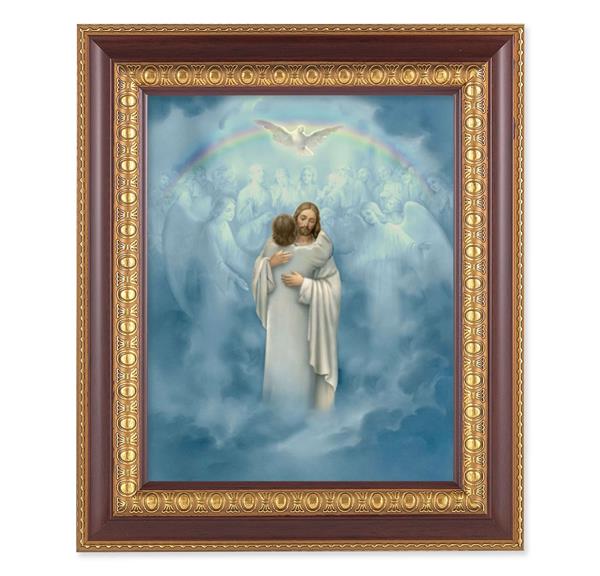 Christ Welcoming Home, 11-1/2"x13-1/2, Cherry Finish with Gold Egg & Dart Frame, Italian Print Under Glass # 25974