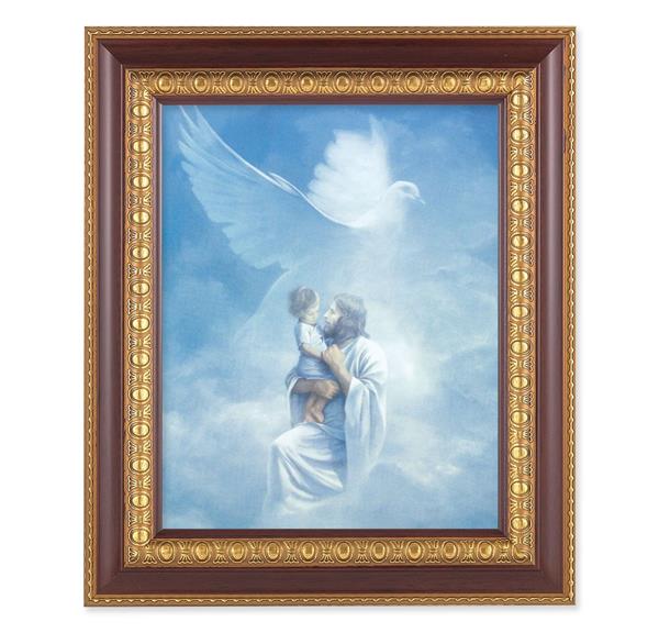 Christ Welcoming Child, 11-1/2"x13-1/2, Cherry Finish with Gold Egg & Dart Frame, Italian Print Under Glass # 25975