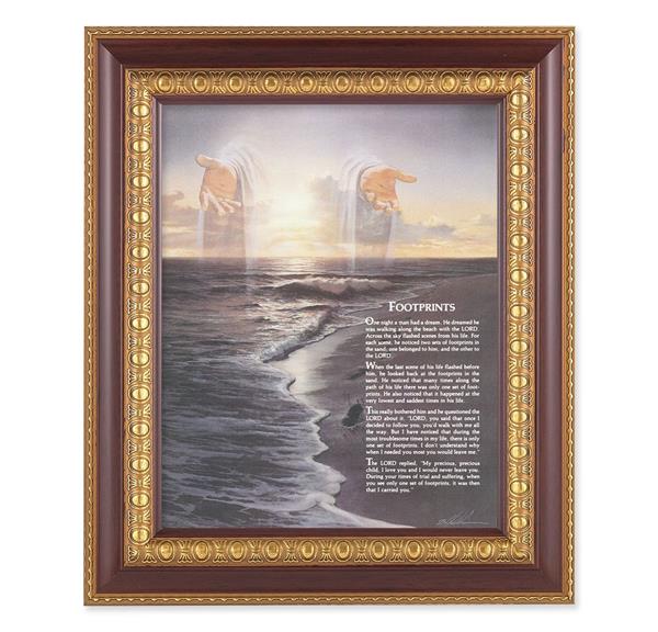 Footprints, 11-1/2"x13-1/2, Cherry Finish with Gold Egg & Dart Frame, Italian Print Under Glass # 25978
