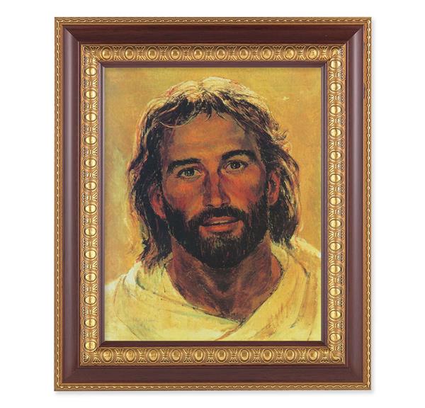 Hook: Head of Christ, 11-1/2"x13-1/2, Cherry Finish with Gold Egg & Dart Frame, Italian Print Under Glass # 25979