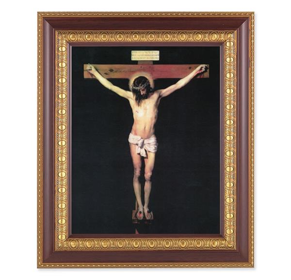 The Crucifixion, 11-1/2"x13-1/2, Cherry Finish with Gold Egg & Dart Frame, Italian Print Under Glass # 25982