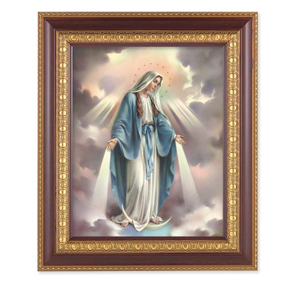 Our Lady of Grace, 11-1/2"x13-1/2, Cherry Finish with Gold Egg & Dart Frame, Italian Print Under Glass # 25987