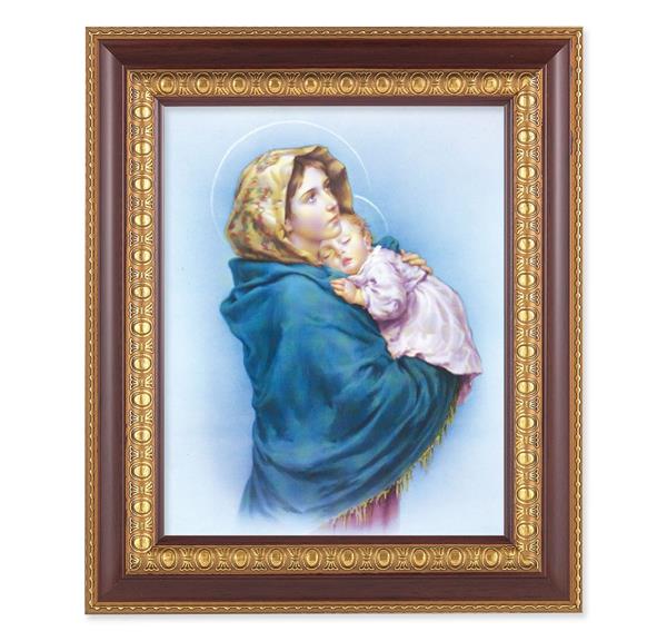 Madonna of The Street, 11-1/2"x13-1/2, Cherry Finish with Gold Egg & Dart Frame, Italian Print Under Glass # 25990