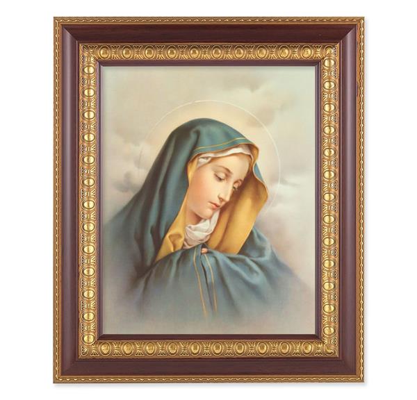 Our Lady of Sorrows, 11-1/2"x13-1/2, Cherry Finish with Gold Egg & Dart Frame, Italian Print Under Glass # 25991