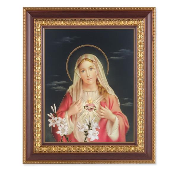 Immaculate Heart of Mary, 11-1/2"x13-1/2, Cherry Finish with Gold Egg & Dart Frame, Italian Print Under Glass # 25993
