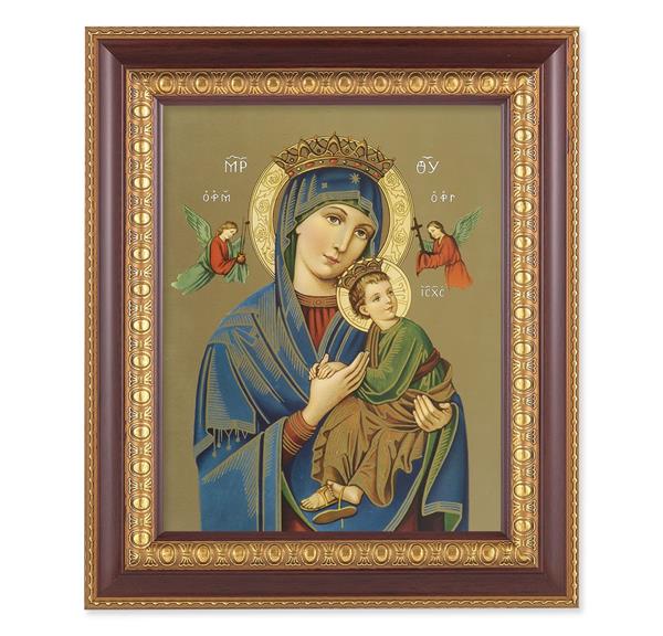 Our Lady of Perpetual Help, 11-1/2"x13-1/2", Cherry Finish with Gold Egg & Dart Frame, Italian Print Under Glass # 25995
