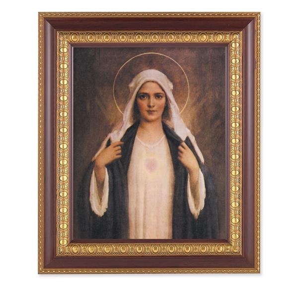Chambers: Immaculate Heart of Mary, 11-1/2"x13-1/2, Cherry Finish with Gold Egg & Dart Frame, Italian Print Under Glass # 25996