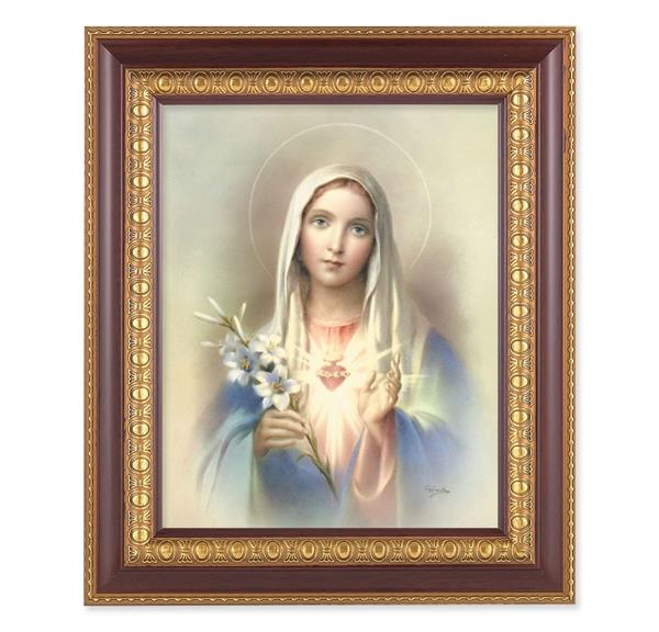 Immaculate Heart of Mary, 11-1/2"x13-1/2, Cherry Finish with Gold Egg & Dart Frame, Italian Print Under Glass # 25998