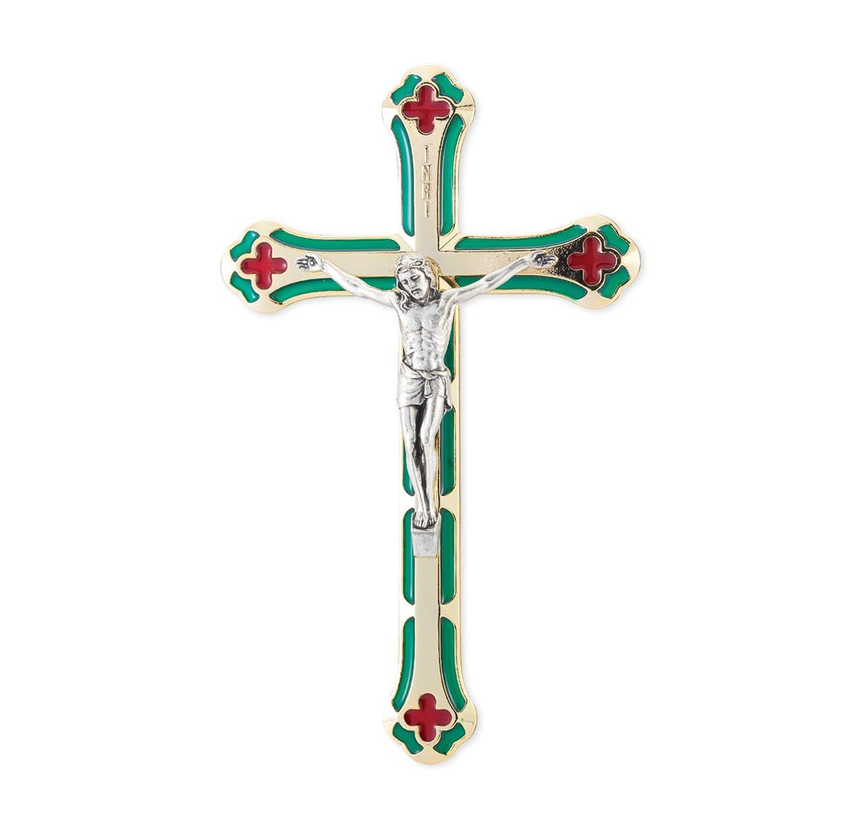 5.25" Nickel Plate Translucent Green Crucifix, # 61103