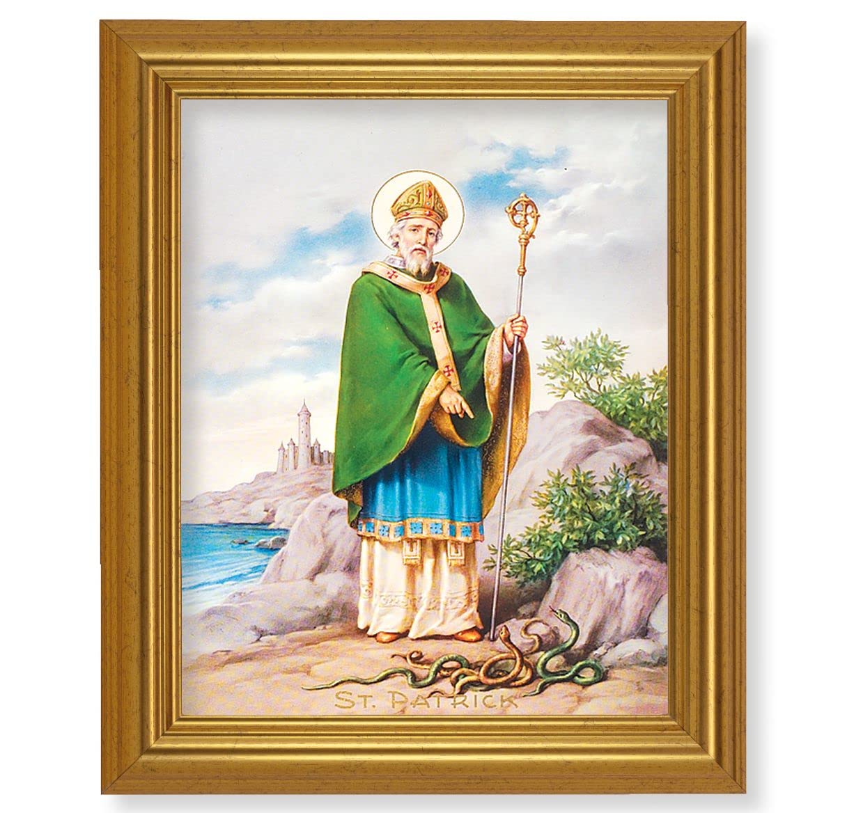 St. Patrick, 10"x12" Gold-Leaf Finished Classic Frame, Italian Print on Artboard # 27330