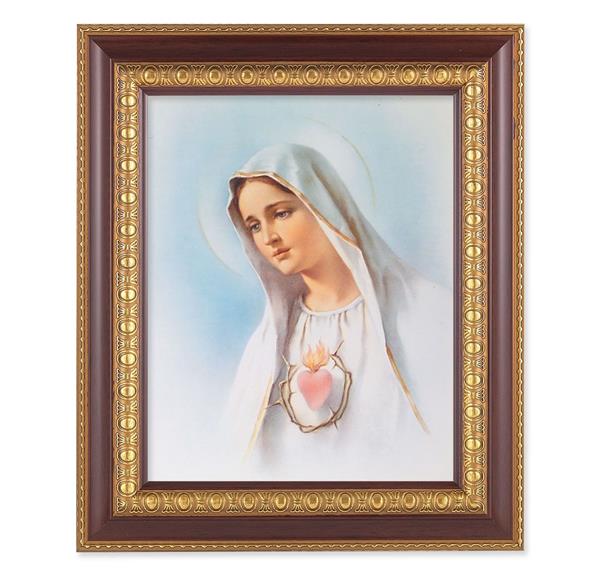 Immaculate Heart of Mary, 11-1/2"x13-1/2, Cherry Finish with Gold Egg & Dart Frame, Italian Print Under Glass # 26001