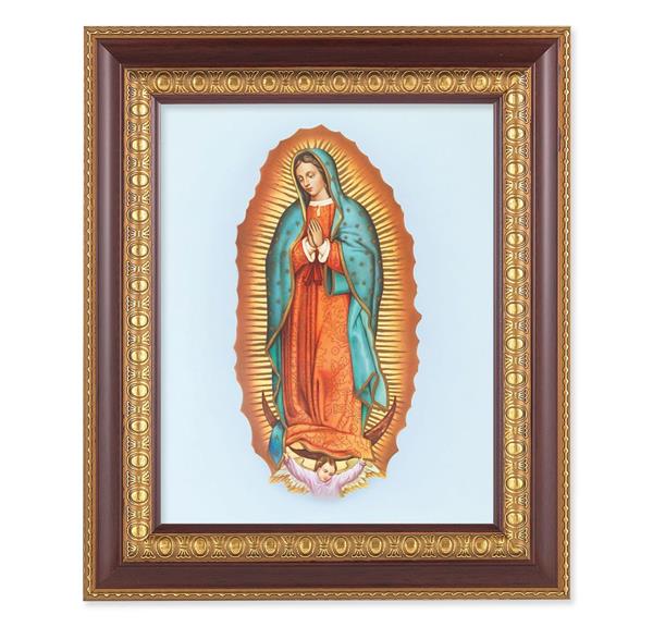 Our Lady of Guadalupe, 11-1/2"x13-1/2, Cherry Finish with Gold Egg & Dart Frame, Italian Print Under Glass # 26003
