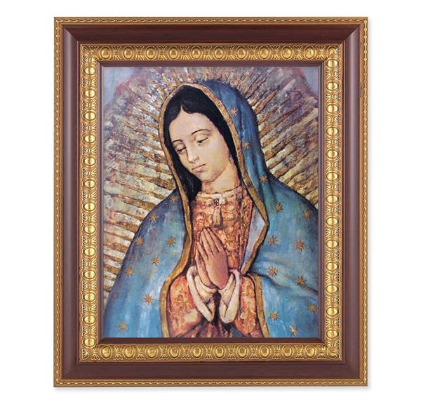 Our Lady of Guadalupe, 11-1/2"x13-1/2, Cherry Finish with Gold Egg & Dart Frame, Italian Print Under Glass # 26005