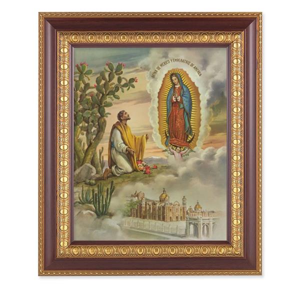 Juan Diego with OL Guadalupe, 11-1/2"x13-1/2, Cherry Finish with Gold Egg & Dart Frame, Italian Print Under Glass # 26007