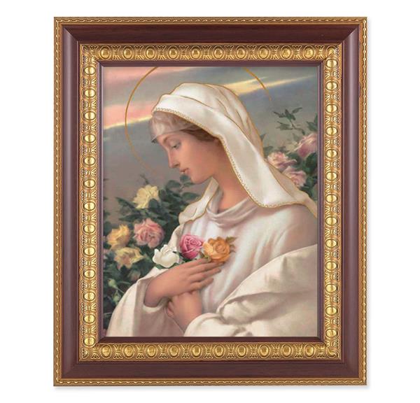 Mystical Rose, 11-1/2"x13-1/2, Cherry Finish with Gold Egg & Dart Frame, Italian Print Under Glass # 26012