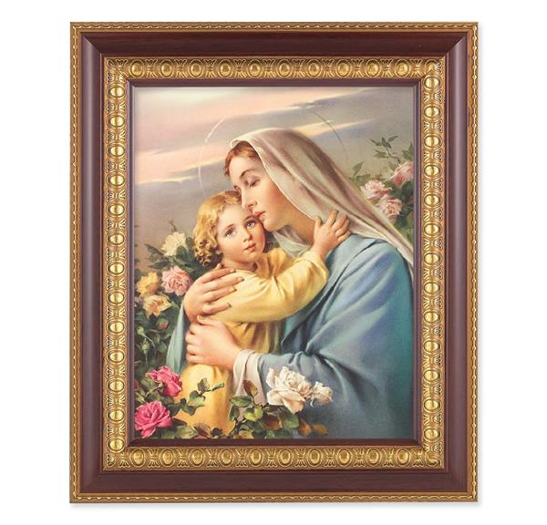 Madonna and Child, 11-1/2"x13-1/2, Cherry Finish with Gold Egg & Dart Frame, Italian Print Under Glass # 26014