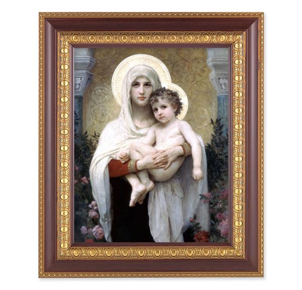 Bouguereau: Madonna and Child, 11-1/2"x13-1/2, Cherry Finish with Gold Egg & Dart Frame, Italian Print Under Glass # 26016