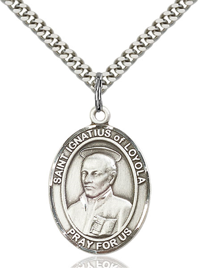 1"x3/4" Sterling Silver St. Ignatius of Loyola Medal, Your Choice of Chain, # 26021