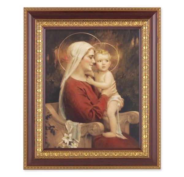 Chambers: Madonna and Child, 11-1/2"x13-1/2, Cherry Finish with Gold Egg & Dart Frame, Italian Print Under Glass # 26024