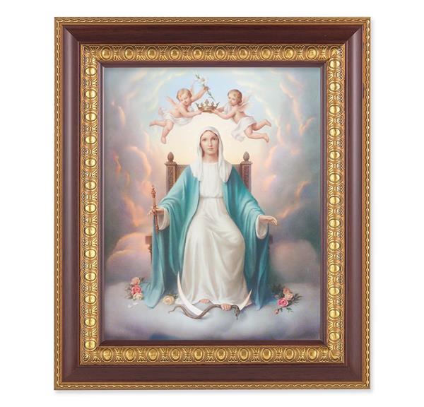 Queen of Heaven, 11-1/2"x13-1/2, Cherry Finish with Gold Egg & Dart Frame, Italian Print Under Glass # 26025