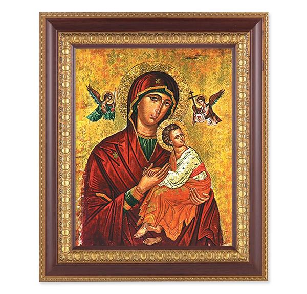 Our Lady of Passion, 11-1/2"x13-1/2, Cherry Finish with Gold Egg & Dart Frame, Italian Print Under Glass # 26027