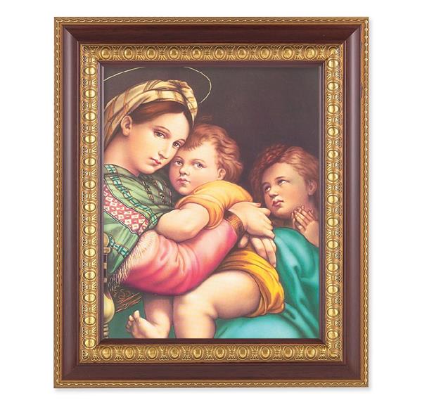 Raphael Madonna and Child, 11-1/2"x13-1/2, Cherry Finish with Gold Egg & Dart Frame, Italian Print Under Glass # 26029