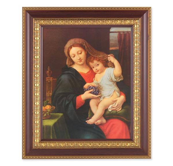 Mignard: Madonna of The Grapes, 11-1/2"x13-1/2, Cherry Finish with Gold Egg & Dart Frame, Italian Print Under Glass # 26033