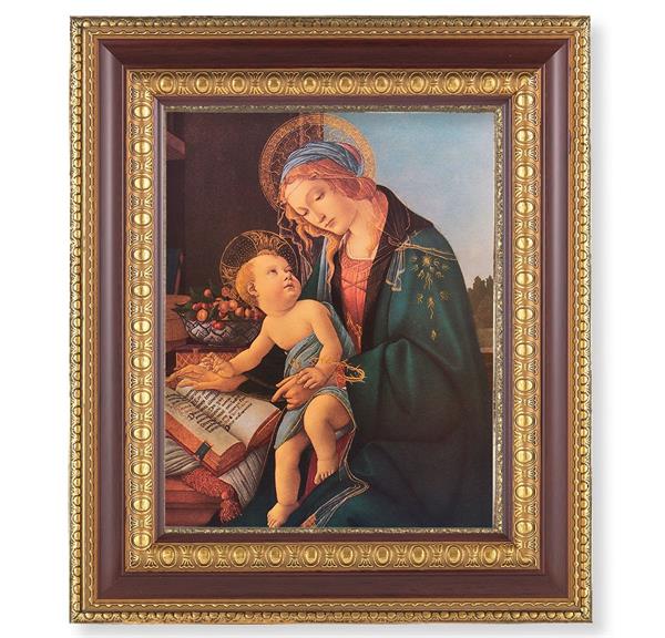 Botticelli: Madonna and Child, 11-1/2"x13-1/2, Cherry Finish with Gold Egg & Dart Frame, Italian Print Under Glass # 26036