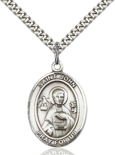 1"x3/4" Sterling Silver St. John the Apostle Medal, Your Choice of Chain, # 26037