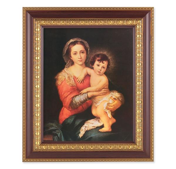 Murillo Madonna and Child, 11-1/2"x13-1/2, Cherry Finish with Gold Egg & Dart Frame, Italian Print Under Glass # 26038