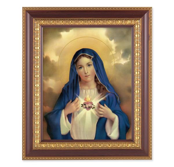 Immaculate Heart of Mary, 11-1/2"x13-1/2, Cherry Finish with Gold Egg & Dart Frame, Italian Print Under Glass # 26044