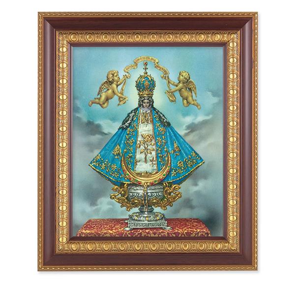 Virgen de San Juan, 11-1/2"x13-1/2, Cherry Finish with Gold Egg & Dart Frame, Italian Print Under Glass # 26045