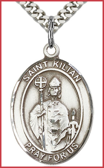 1"x3/4" Sterling Silver St. Kilian Medal, 24" Chain, # 26049-sale