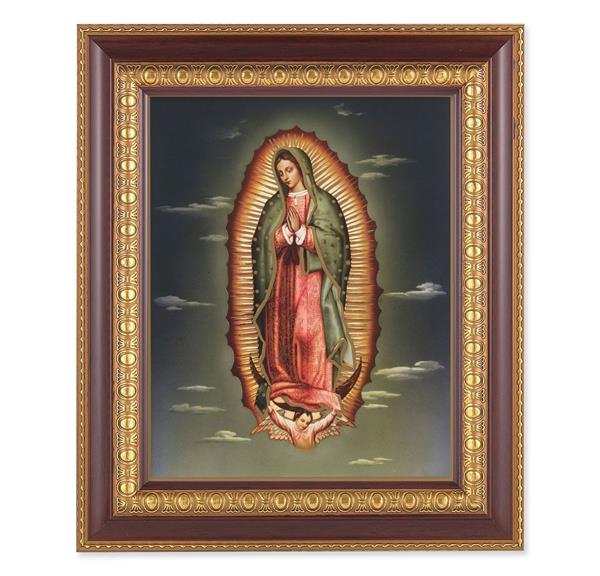 Our Lady of Guadalupe, 11-1/2"x13-1/2, Cherry Finish with Gold Egg & Dart Frame, Italian Print Under Glass # 26052