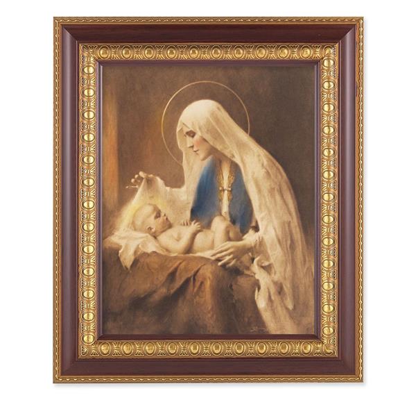 Chambers Madonna and Child, 11-1/2"x13-1/2, Cherry Finish with Gold Egg & Dart Frame, Italian Print Under Glass # 26053