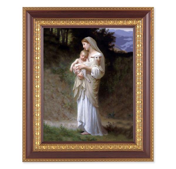 Bouguereau Divine Innocence, 11-1/2"x13-1/2, Cherry Finish with Gold Egg & Dart Frame, Italian Print Under Glass # 26054