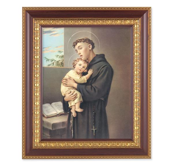 St. Anthony of Padua, 11-1/2"x13-1/2, Cherry Finish with Gold Egg & Dart Frame, Italian Print Under Glass # 26055