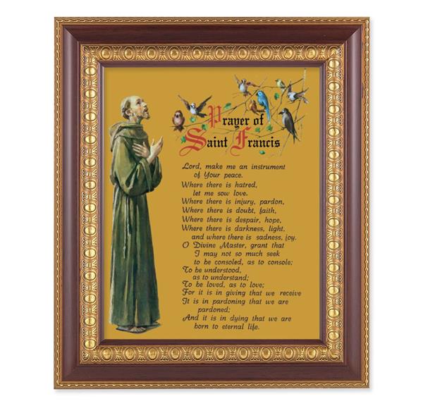 Prayer of St. Francis, 11-1/2"x13-1/2, Cherry Finish with Gold Egg & Dart Frame, Italian Print Under Glass # 26057