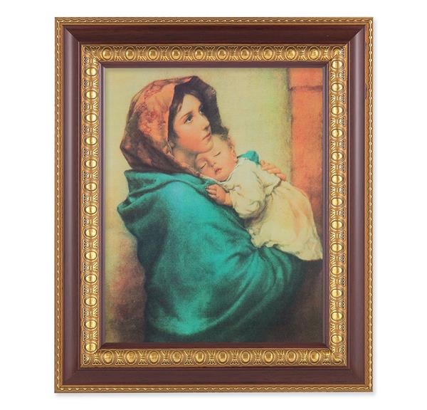 Madonna of The Streets, 11-1/2"x13-1/2, Cherry Finish with Gold Egg & Dart Frame, Italian Print Under Glass # 26058