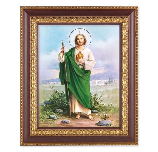 St. Jude, 11-1/2"x13-1/2, Cherry Finish with Gold Egg & Dart Frame, Italian Print Under Glass # 26059