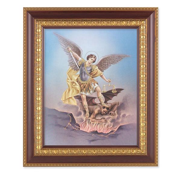 St. Michael, 11-1/2"x13-1/2, Cherry Finish with Gold Egg & Dart Frame, Italian Print Under Glass # 26060