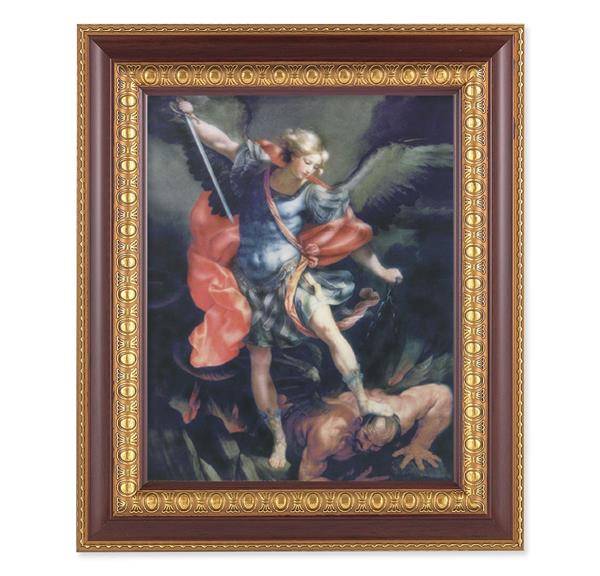 St. Michael, 11-1/2"x13-1/2, Cherry Finish with Gold Egg & Dart Frame, Italian Print Under Glass # 26061