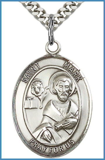 1"x3/4" Sterling Silver St. Mark the Evangelist Medal, Your Choice of Chain, # 26062